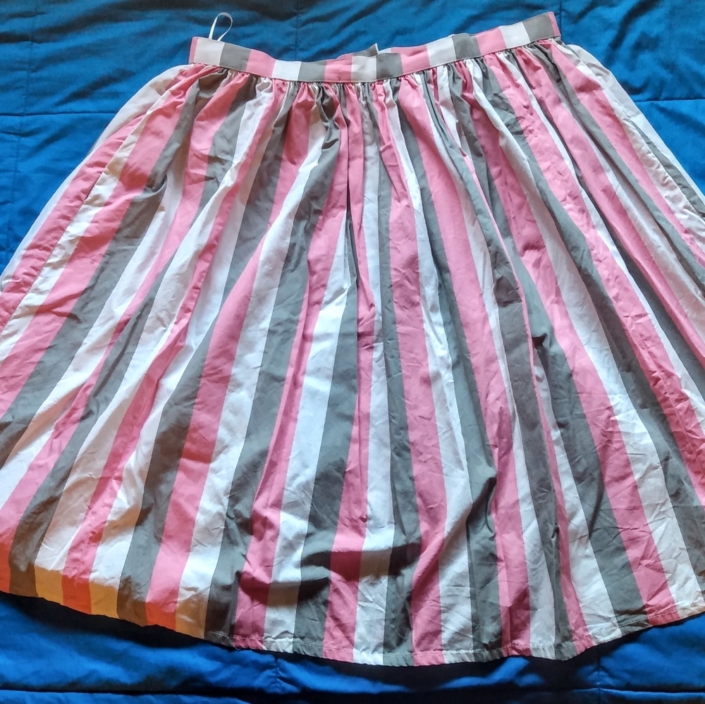 Pink/Grey/White Striped Swing Skirt XL
